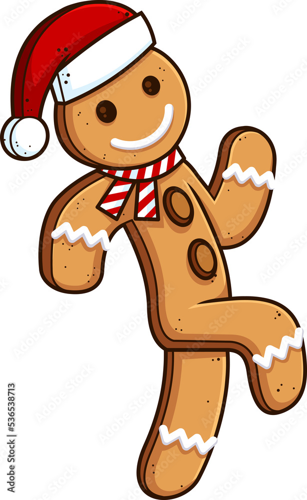 Christmas Gingerbread Man Cartoon Character Running. Hand Drawn  Illustration Isolated On Transparent Background Stock Illustration | Adobe  Stock