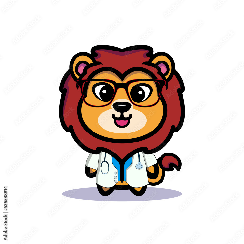 Art illustration symbol mascot character animal design kawaii lion costume equipment of doctor 