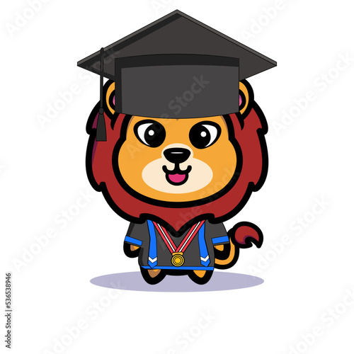 Art illustration symbol mascot character animal design kawaii lion costume equipment of graduation celebrate