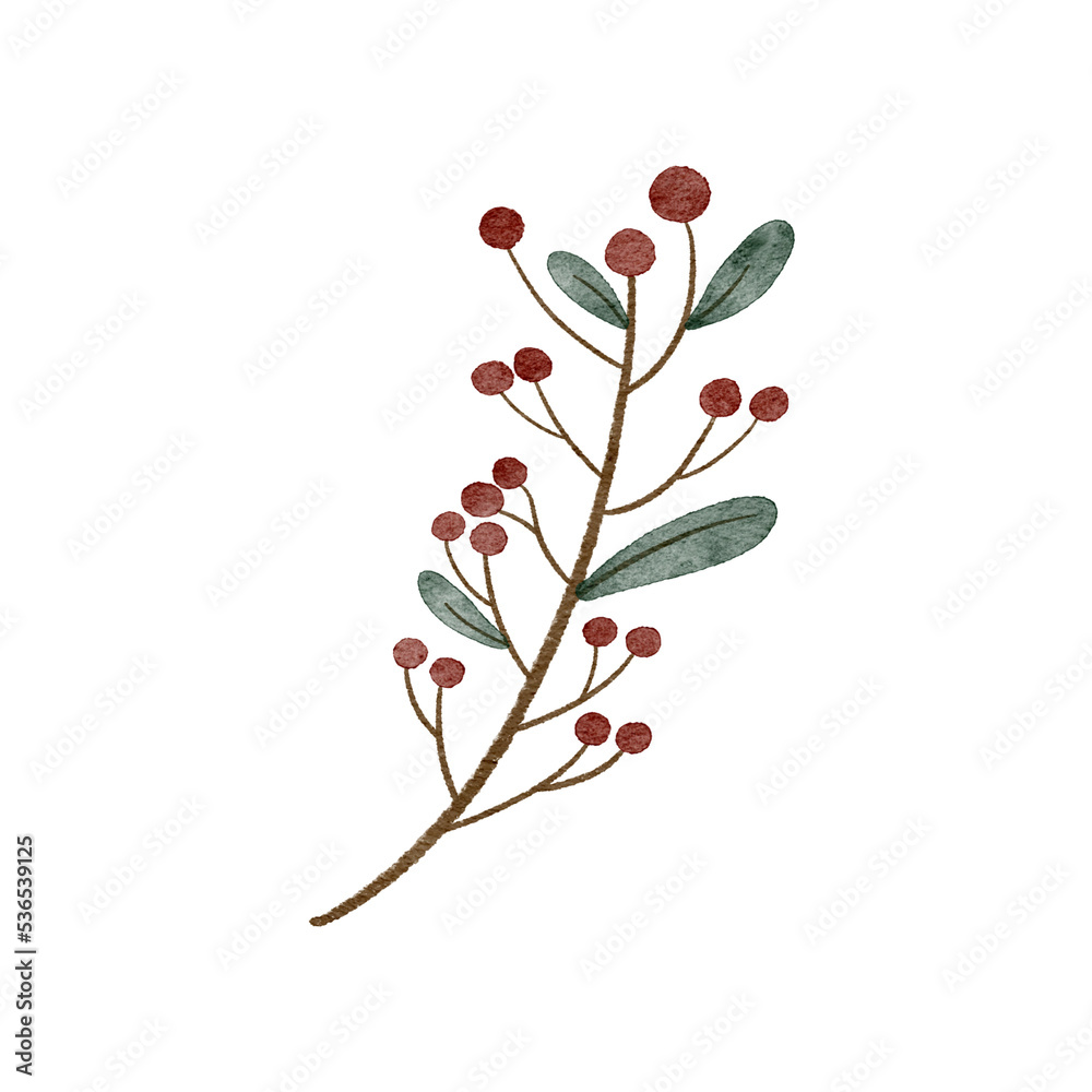 Christmas Leaves Watercolor Clipart