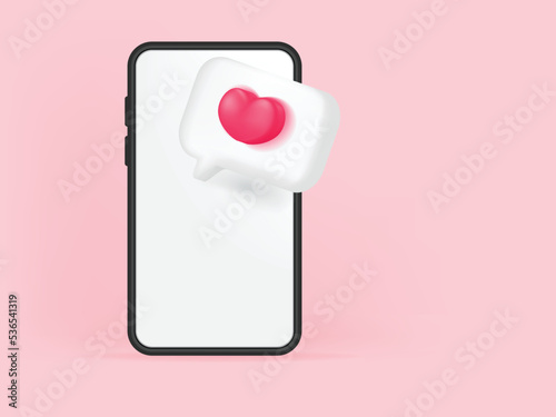 3D vector heart message icon symbol social media. Pink heart symbol notification icon isolated. 3D vector design. 3D rendering.