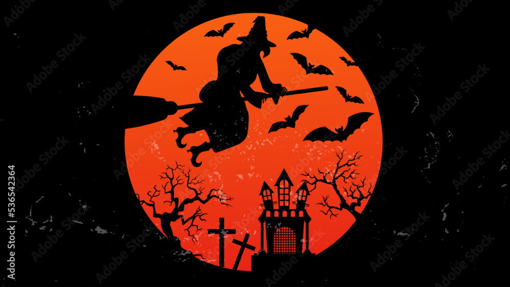 Halloween landscape background. Scary graveyard pumpkins