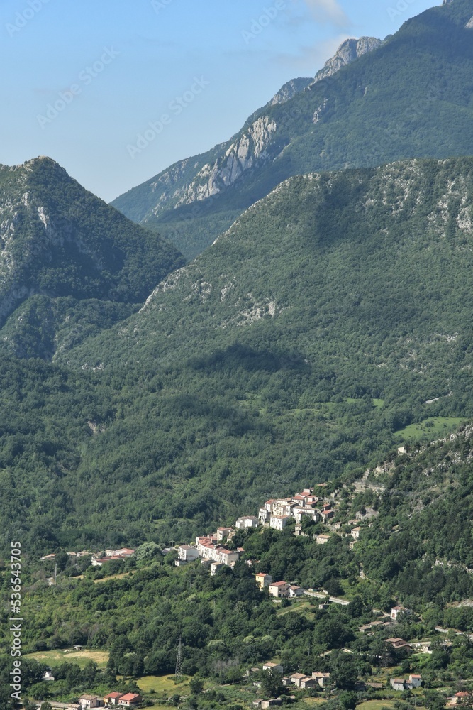 View of the Pizzone valley, a medieval village in the Molise region of Italy.