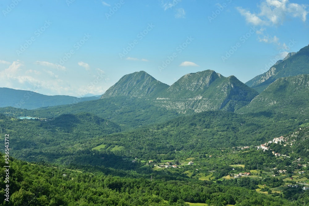 Obraz premium View of the Pizzone valley, a medieval village in the Molise region of Italy.