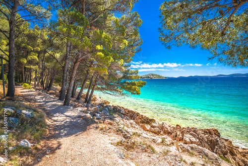 Obraz na płótnie Idyllic turquoise rocky beach landscape view in Zadar riviera w salonie