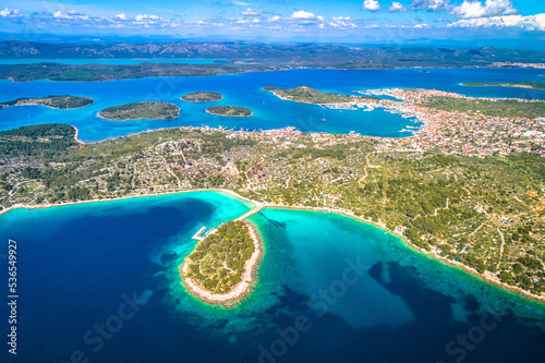 Island of Murter archipelago aerial panoramic view