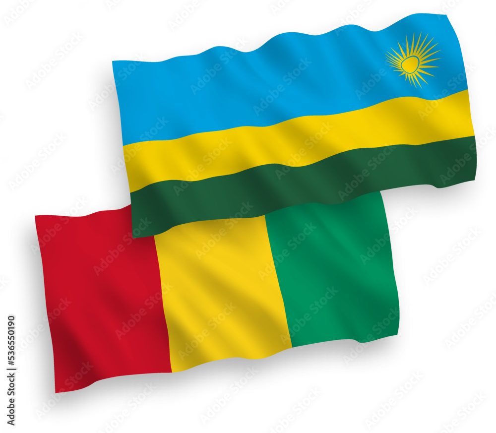 Flags of Republic of Rwanda and Guinea on a white background Flags of Republic of Rwanda and Guinea on a white background