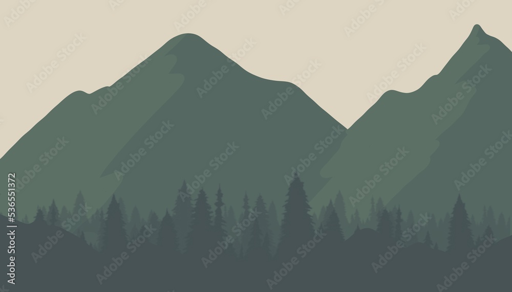 Bright and juicy shades.Beautiful background with mountains and deer.Beautiful mountains,deer and temple.Beautiful temple on the background of mountains. Minimalist background,wallpaper,template with 