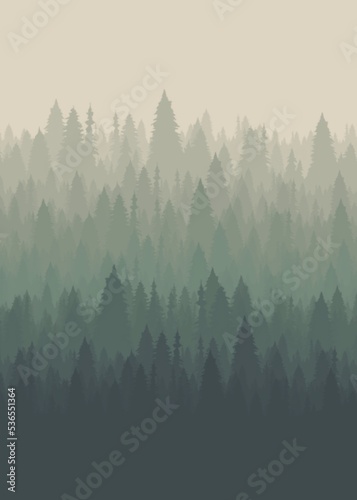 Beautiful forest with trees.Mystic forest with trees and gradient.Juicy green shades.Forest and trees.Template,background,postcard with trees.