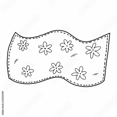 Towel with floral pattern. Warm blanket for picnic. Vector doodle illustration.