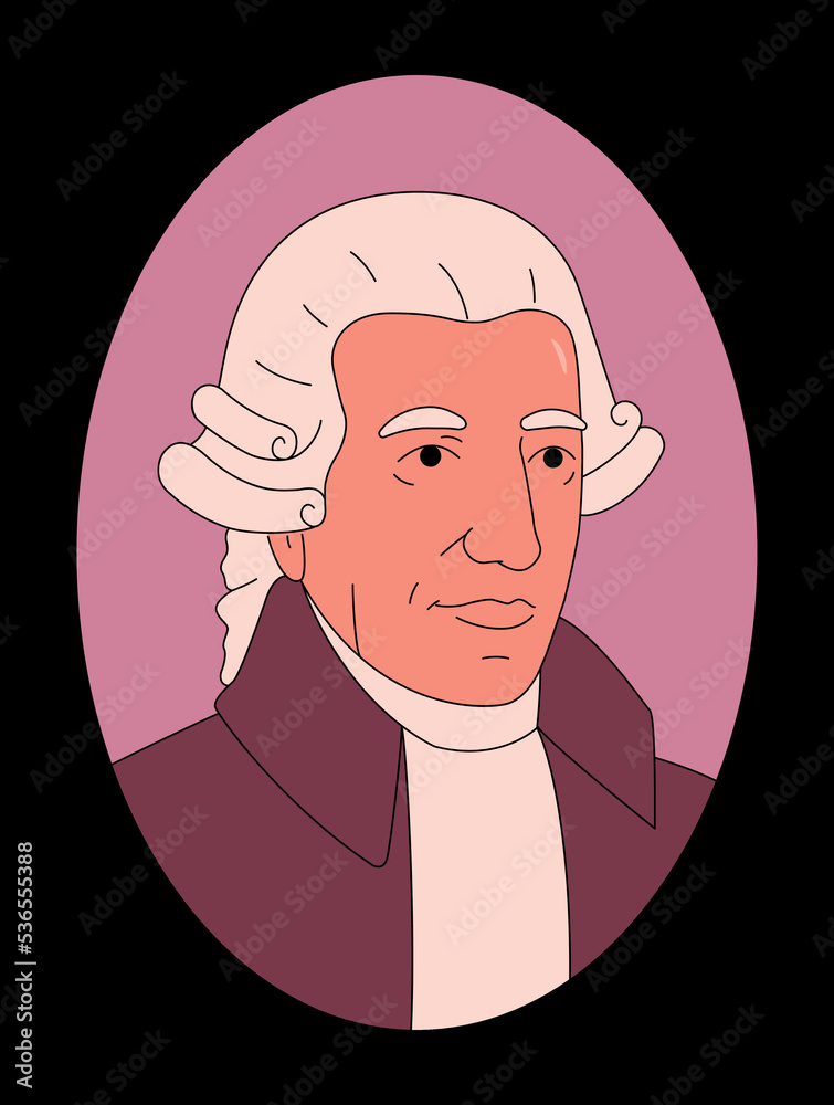 Vector outline illustration of Franz Joseph Haydn. Black background ...