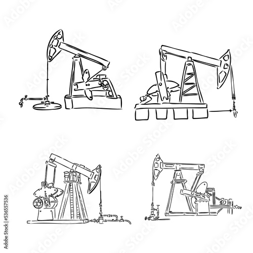 pumpin jack. profile left view. oil industry. hand drawn ink sketch. photo