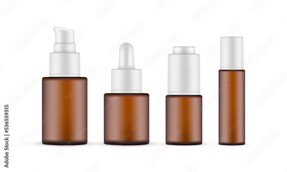 Amber Cosmetic Bottles Set, Isolated on White Background. Vector Illustration Amber Cosmetic Bottles Set, Isolated on White Background. Vector Illustration