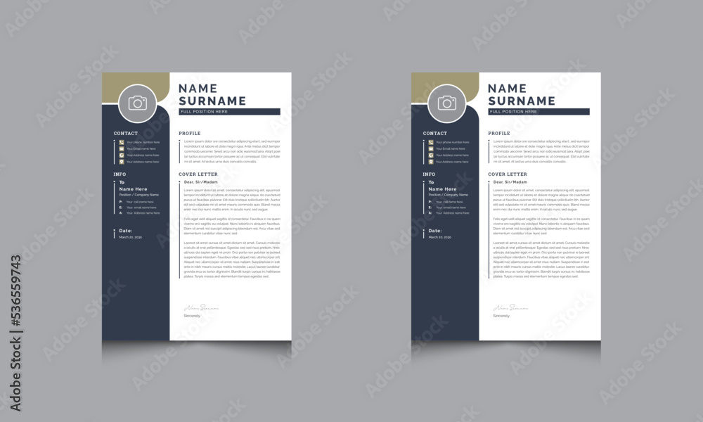 Resume Layout with Gurkha and Oxford Blue Sidebar Stock Vector Adobe