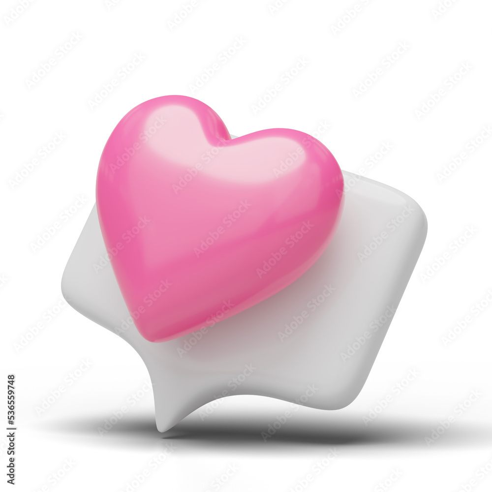 3d Red heart cartoon icon. Social media with love emoji symbol, Chat bubble. Messages box isolated on transparent. Valentines day, wedding invitation concept. Cartoon icon minimal smooth. 3D rendering