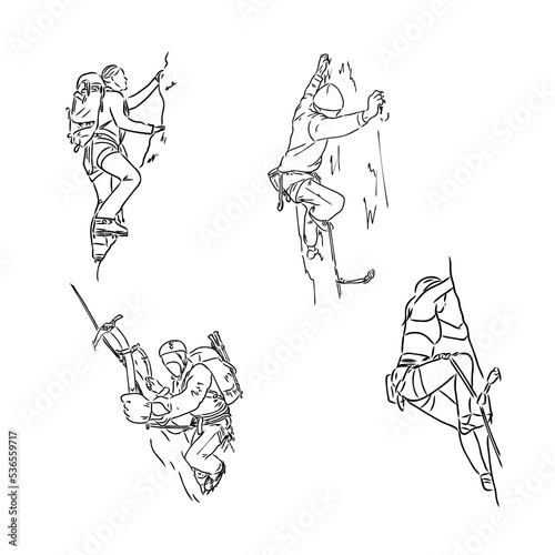 climber climbing a cliff, rock climber vector sketch