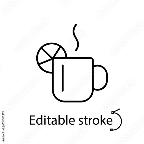 Hot Christmas drink outline icon. Cafe sign. Mulled wine item. Happy new year decoration. Isolated vector illustration