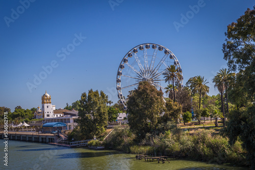 Ferris wheel on the riverside in Seville, Spain