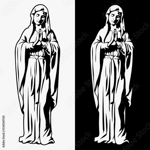 Tela Praying Virgin Mary, vector illustration on white and black background