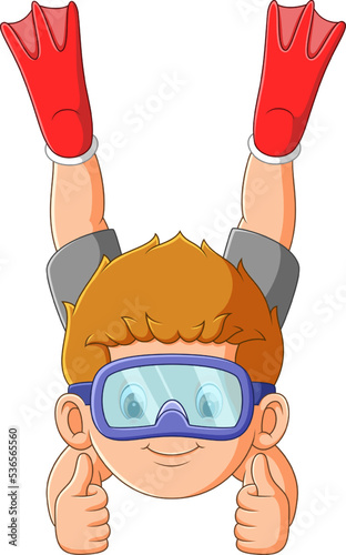 The professional diver boy is diving and giving the thumb up