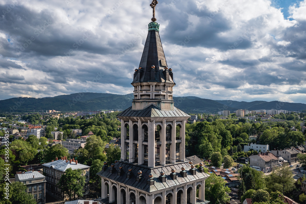 Bell tower of St Nicholas Cathedral in Bielsko-Biala, Poland