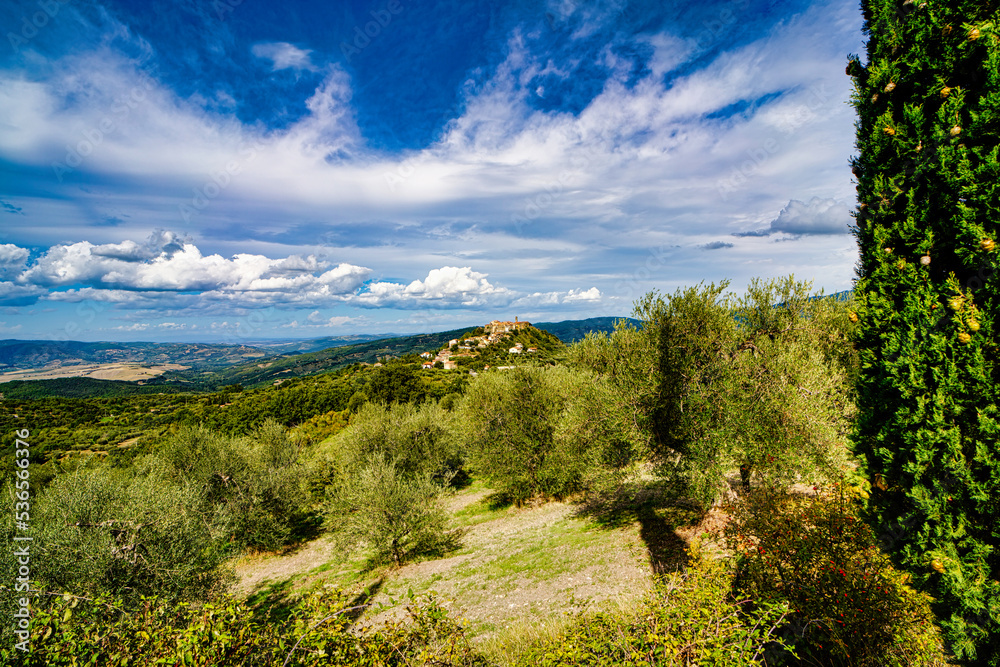 Panorama of the countryside surrounding the town of Seggiano Grosseto Tuscany Italy