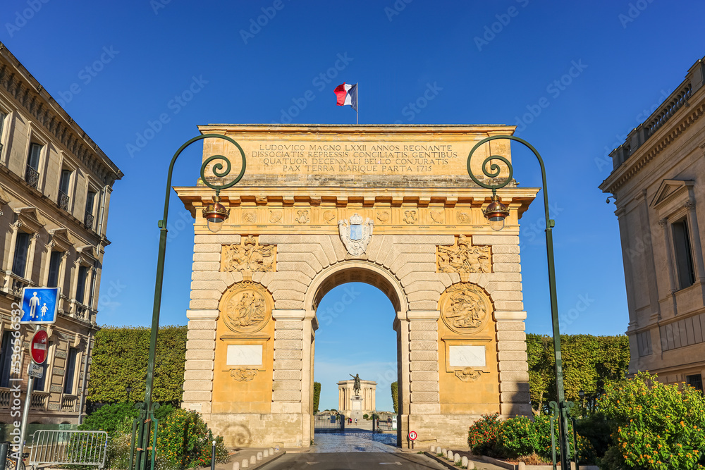 Arc de Triomphe in Montpellier, France. The Porte du Peyrou is a triumphal arch in Montpellier, in southern France.