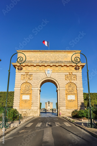 Arc de Triomphe in Montpellier, France. The Porte du Peyrou is a triumphal arch in Montpellier, in southern France.