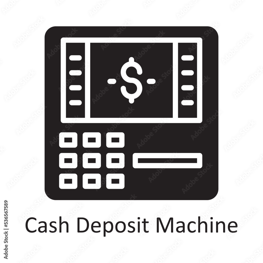 Cash Deposit Machine Vector Solid Icon Design illustration. Banking and Payment Symbol on White background EPS 10 File Cash Deposit Machine Vector Solid Icon Design illustration. Banking and Payment Symbol on White background EPS 10 File