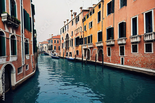 Italy Venice canals, colorful buildings, blue water, celar sky, gondolas © Gbor