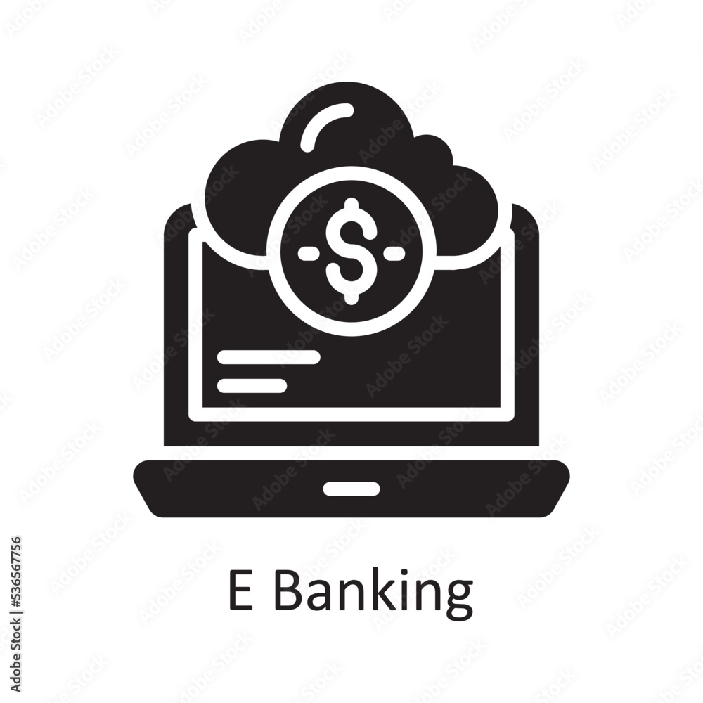 E Banking Vector Solid Icon Design illustration. Banking and Payment Symbol on White background EPS 10 File E Banking Vector Solid Icon Design illustration. Banking and Payment Symbol on White background EPS 10 File