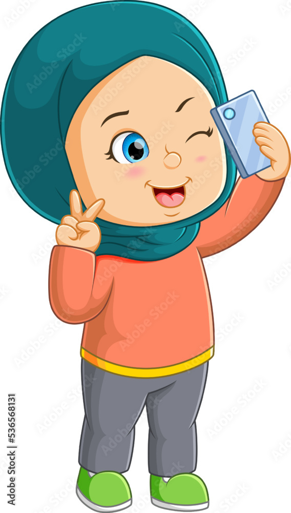 The young little girl is posing and taking a selfie with the happy expression The young little girl is posing and taking a selfie with the happy expression
