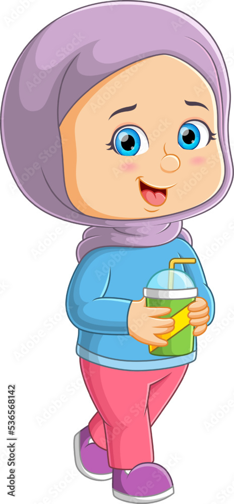 The young girl is holding the cup of milk shake in the scorching heat The young girl is holding the cup of milk shake in the scorching heat
