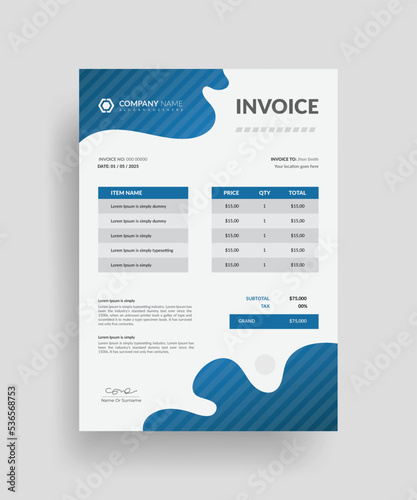 General liquidity business invoice design template. Bill form business invoice accounting