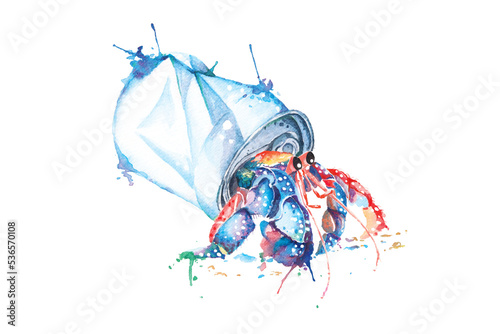 Fotótapéta hermit crab residing in a tin, painted in watercolor