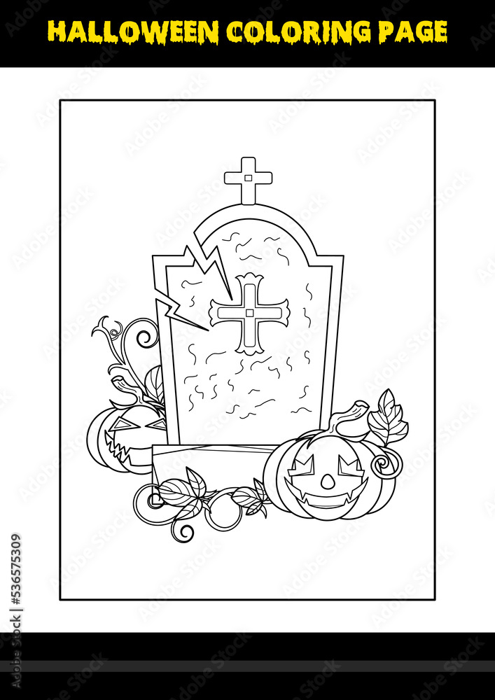 Naklejka premium Halloween coloring page for kids. Line art coloring page design for kids.