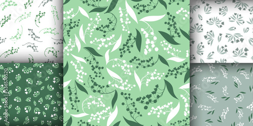 Lily of the Valley Seamless Textile Print. Bud of Convallaria Majalis. Romantic Botanical Fabric. Lily of the Valley. Fresh Leaf Illustration. Blossom Texture. Summer Lily of the Valley.