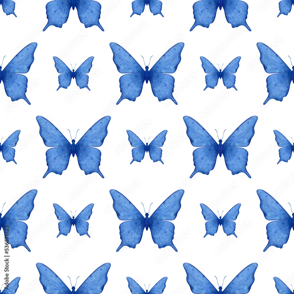 Fototapeta premium Blue butterflies. Seamless pattern. Wallpaper, background.