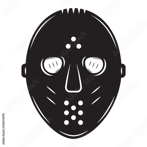 Vintage retro vwinter sport hockey mask. Can be used like emblem, logo, badge, label. mark, poster or print. Monochrome Graphic Art. Vector Illustration. Engraving photo