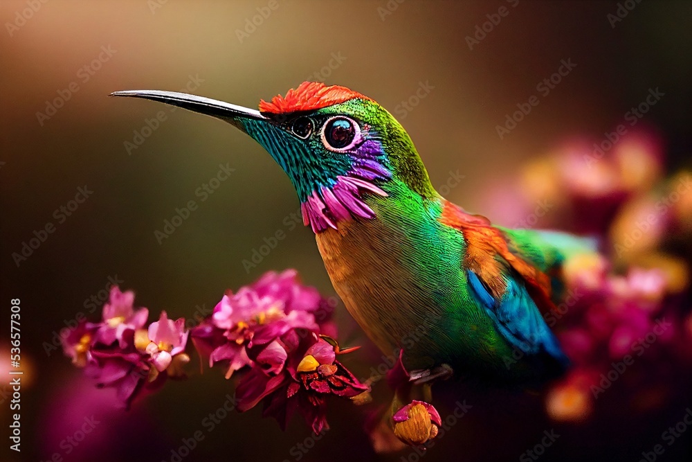 exotic colibri hummingbird on a flower tropic garden with beautiful exotic colibri hummingbird on a flower tropic garden with beautiful