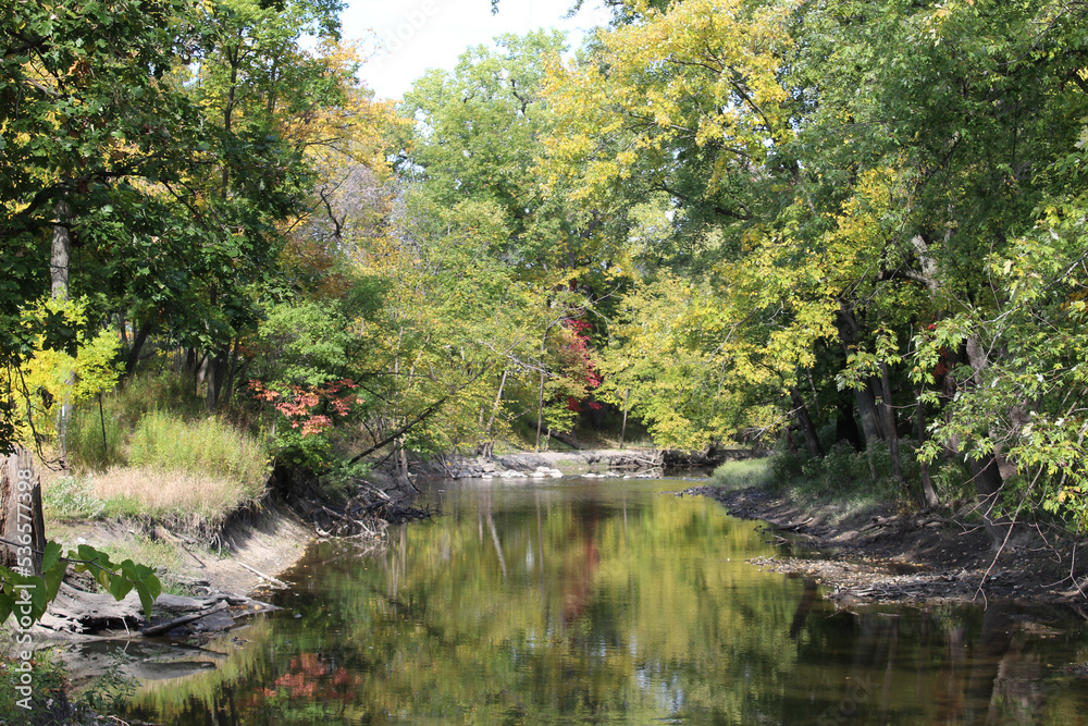 North Branch of the Chicago River at Miami Woods in Morton Grove, Illinois with fall colors North Branch of the Chicago River at Miami Woods in Morton Grove, Illinois with fall colors
