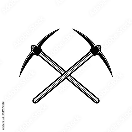 Vintage mining pickaxe. Can be used like emblem, logo, badge, label. mark, poster or print. Monochrome Graphic Art. Vector