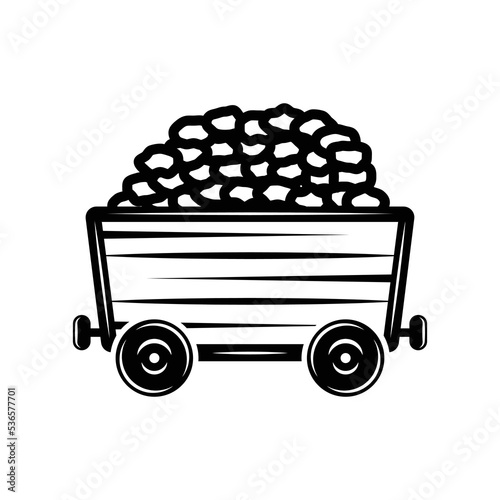Vintage mining trolley vagon. Can be used like emblem, logo, badge, label. mark, poster or print. Monochrome Graphic Art. Vector