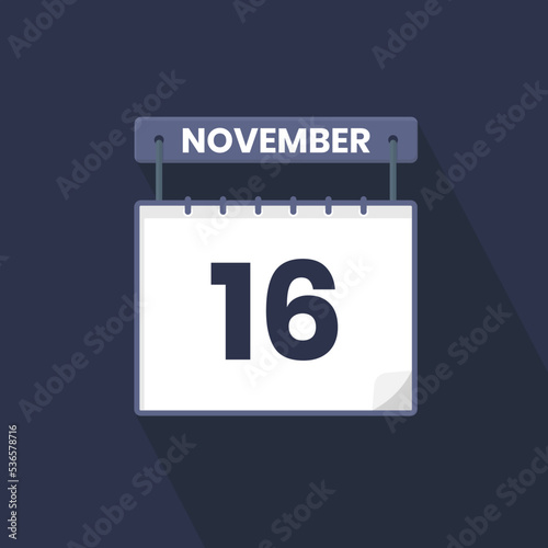 16th November calendar icon. November 16 calendar Date Month icon vector illustrator