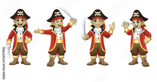Boy wearing halloween pirate costume in various pose © bazzier