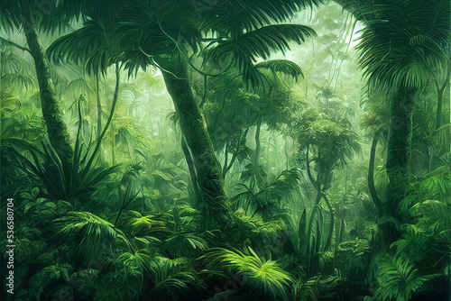 3D illustration for interior of landscape with the concept of tropical forest