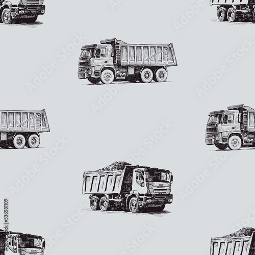 Seamless pattern of sketches heavy lorries