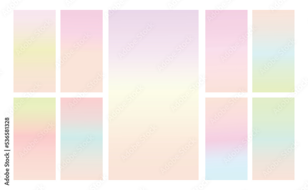 Set of multicolor Pastel gradient background. Soft pastel gradient background Template. Modern screen gradient for web 
