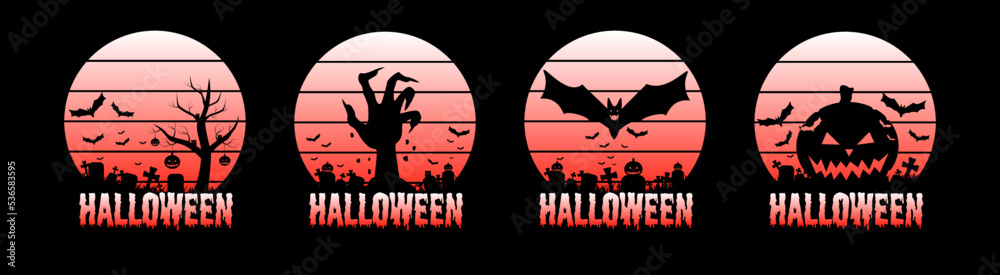 Vintage, Sunset, Halloween T-shirt Design, Happy Halloween party print