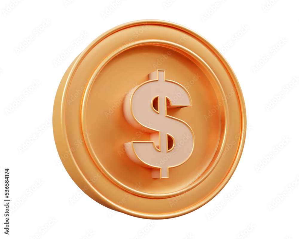 3d gold dollar render and coin sign 3d gold dollar render and coin sign